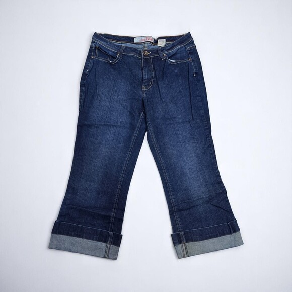 Faded Glory Denim - Faded Glory Capri Jeans 14 Petite Cuffed Flare Stretch Dark Wash
